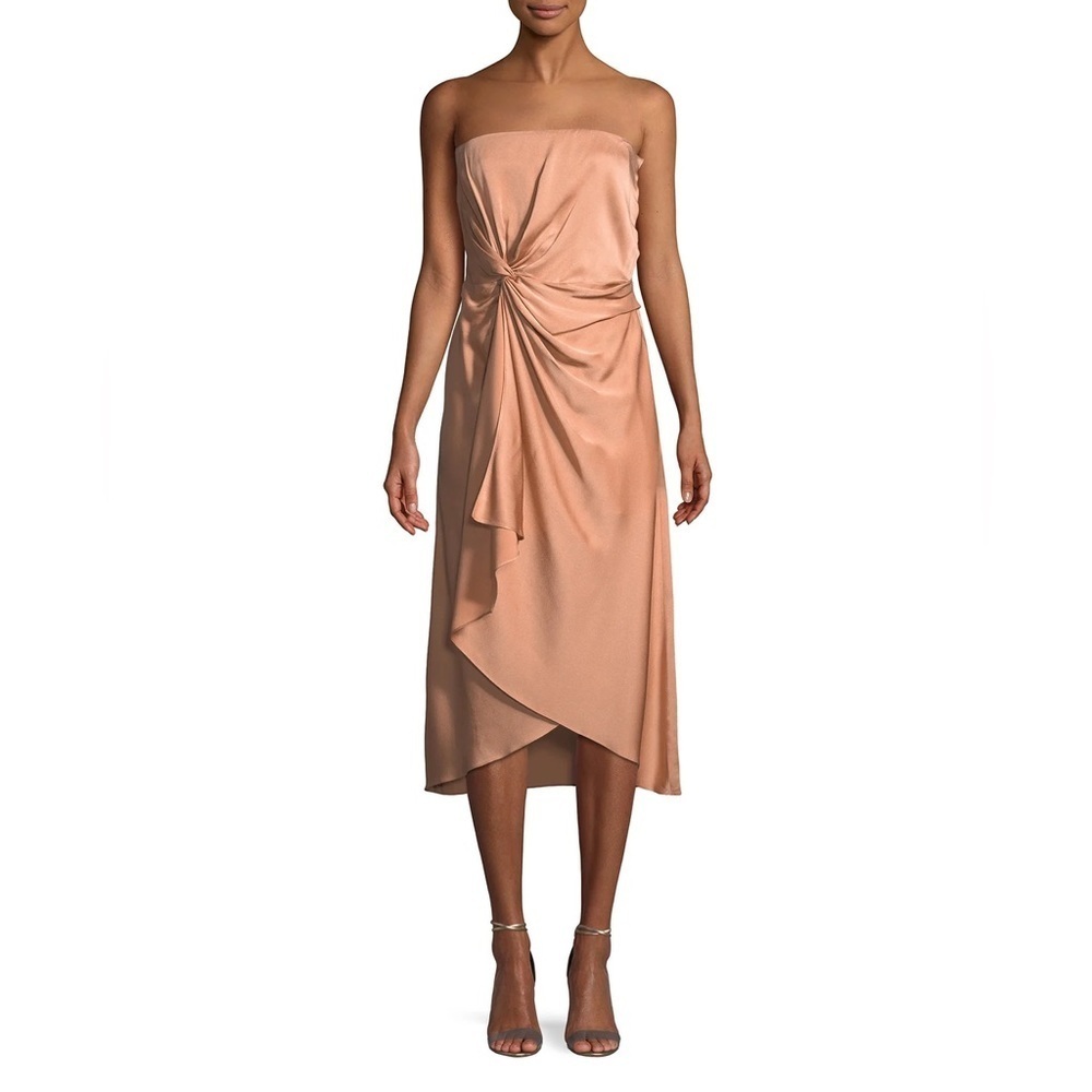 ALC Roya Twist Front Strapless Midi Dress Size 4 A Line Satin Bodycon NWT